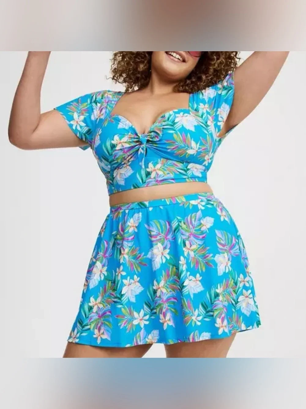 Torrid Blue Lush Tropical Wireless Bikini Top & Swim Skort Swimsuit SET 3X 22 24